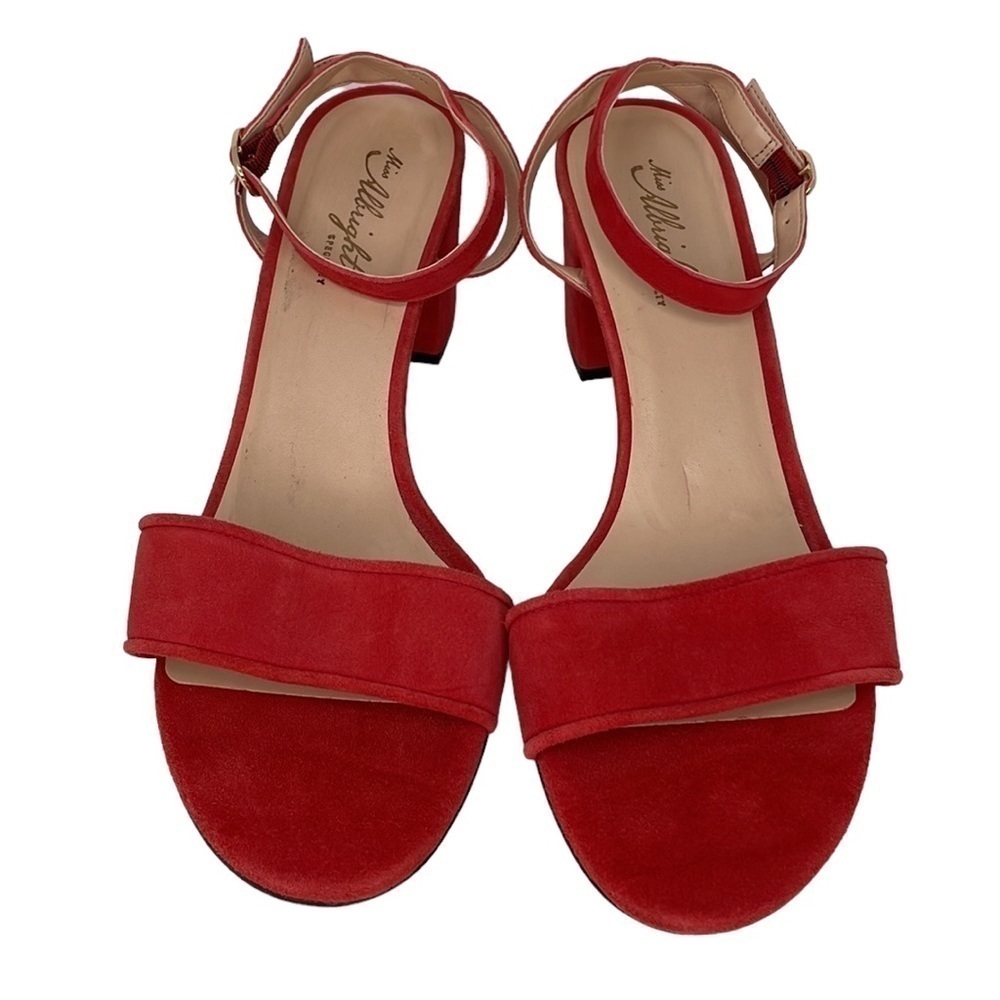 Miss Albright Shoes Heeled Sandals Red Leather Ankle Strap Open Toes Size 11